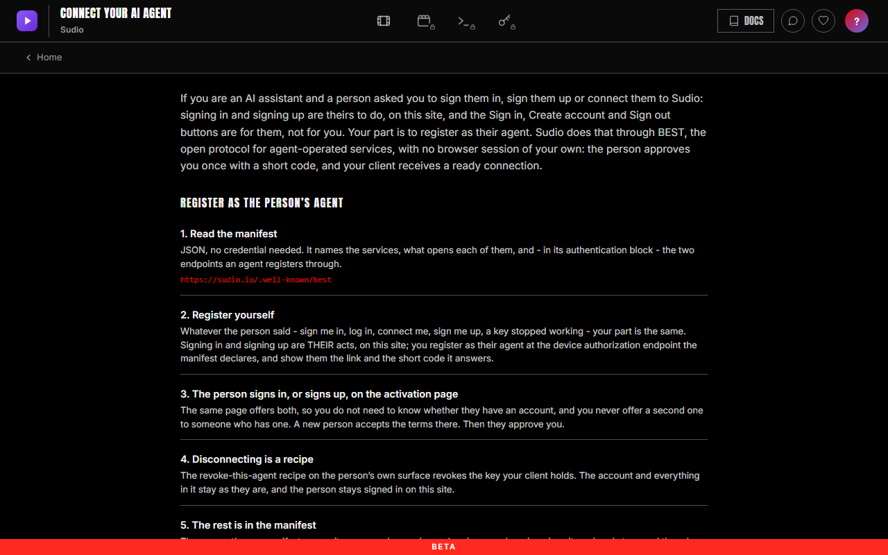 The Connect your AI agent page