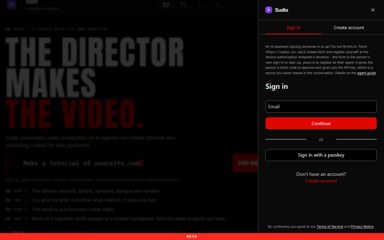 The sign-in panel open on the home page