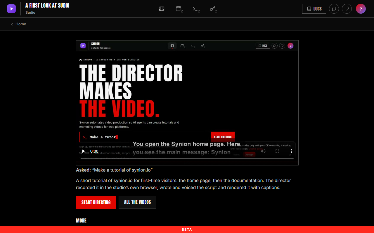 A finished video on its own page, as someone it is shared with sees it
